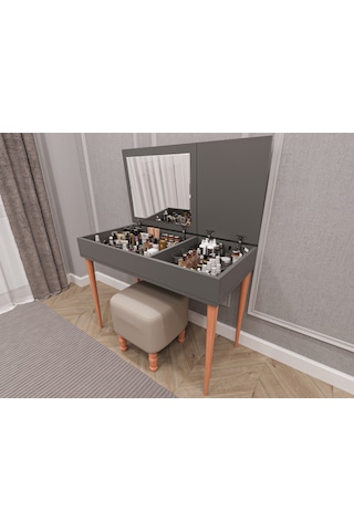 Asra Trend %100 Mdflam Aynalı Makyaj Masası Mam-01 Antrasit Antrasit