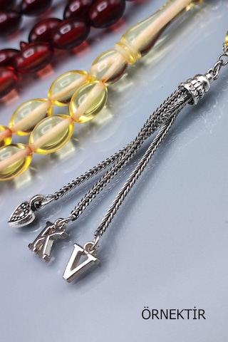 Sevgiliye Özel Mesajlı Mozaik Toz Kehribar Tesbih - İsme Özel 8 x 12 MM Beyzi Tespih - Ahşap Kutulu