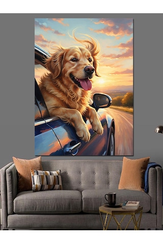 Ahşap Tablo Golden Retriever Köpek Neşeli Hayvan Tabloları