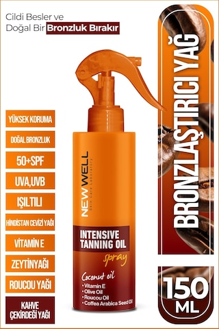 New Well Kahve Çekirdeği Yağlı Yoğun Bronzlaştırma Spreyi SPF50+ 150 ML