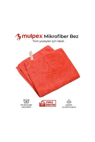 Mulpex Mikrofiber Genel Temizlik Bezi Kırmızı 40x40 Cm. - 20 Adet