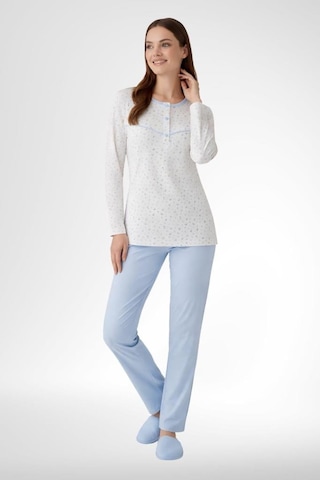 Mecit Pijama Mecit 6361 Mavi %100 Pamuk Büyük Beden Kadın Pijama Takımı