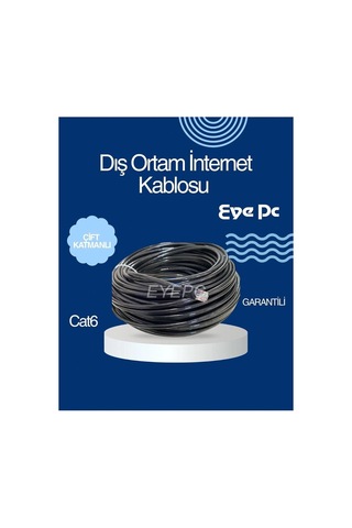 50 Metre Iç Dış Ortam Cat 6 Kablo Siyah Uçları Yapılı Modem Pc Arası