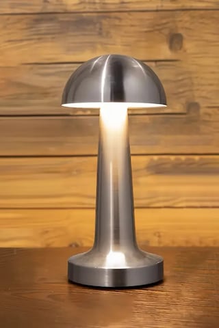 Mantar Model Retro Masa Lambası Mat Gümüş Dimmerli Şarjlı