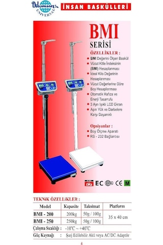 Bmı 200 KG x 50 Gr 35 x 40 Bmı Bady Baskül
