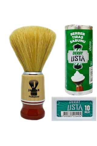 Jaguar 1056 Ahşap Sap Doğal Kıl Tıraş Fırçası, Tıraş Sabunu Seti