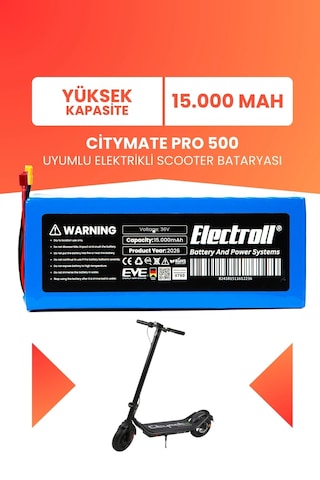 Citymate Pro 500 Uyumlu Batarya Yüksek Kapasite Batarya 36v 15ah Elektrikli Scooter Bataryası Çok Renkli