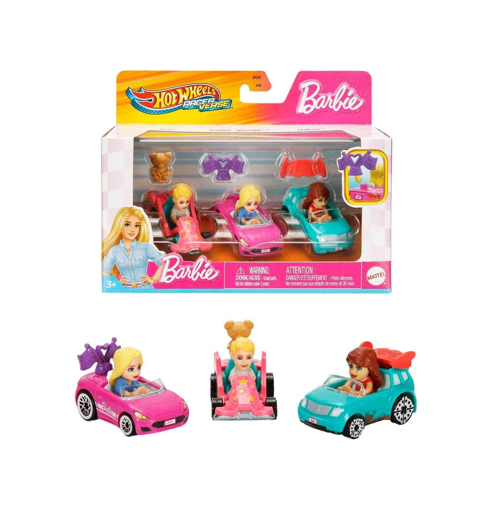 Jdg45 Hot Wheels Racerverse Barbie 3 Lü Araba Seti