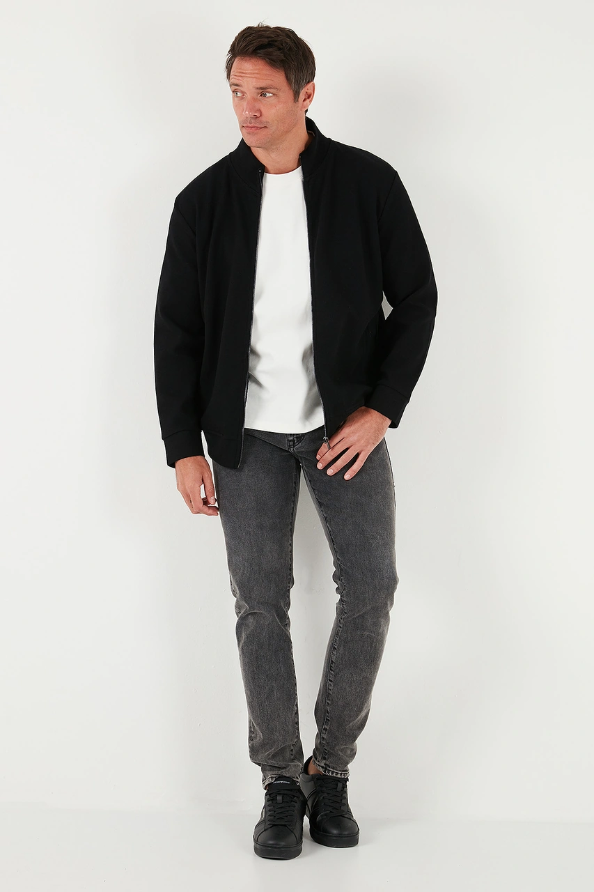 Buratti Pamuklu Regular Fit Dik Yaka Fermuarlı Erkek Hırka 5901077 Siyah