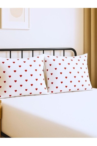 Amour %100 Pamuk Yastık Kılıfı Kalp Desenli 2 Li Set Beyaz