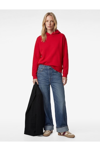 Koton Üç İplik Şardonlu Uzun Kollu Kapüşonlu Basic Sweatshirt Kırmızı 6wak10032ek