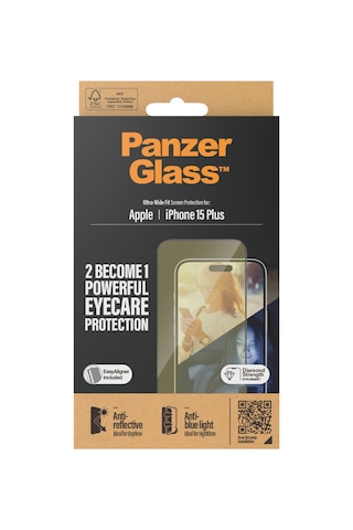 Panzerglass Eyecare Screen Protection Apple iPhone Uyumlu 15 Plus Ultra Geniş Fit Ve Kolay Hizalama Kit Şeffaf