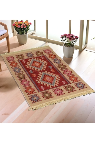 "çift Taraflı Kullanılabilir, Makinede Yıkanabilir, Modern Desenli Kilim 11 Farklı Ebat" Kırmızı Kırmızı