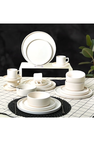 Keramika Mat Beyaz Stackable Yemek/kahvaltı Takımı 20 Parça 4 Kişilik