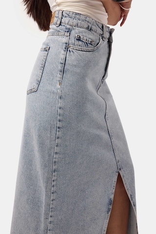 Itsbasic Kadın Snow Kot Rengi Derin Yırtmaçlı Yüksek Bel Uzun Denim Etek
