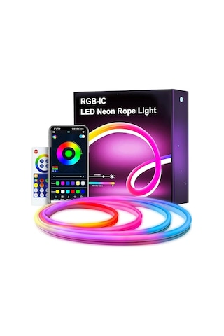 Neon Led Esnek Aydınlatma - Rgb Magıc Smart - 5 Metre Paket Ip67 - Uzaktan Kumanda + Uygulama 5047 10 Parça Siyah