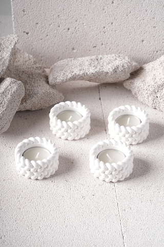 4 Lü Tealight Hasır Mumluk Ev Dekorasyonu Beyaz