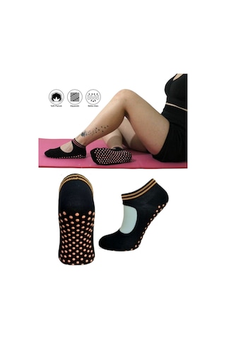 Tek Çift Pamuklu Renkli Kaymaz Taban Silikon Baskılı Yoga Fitness Pilates Ve Aktivite Kadın Çorabı