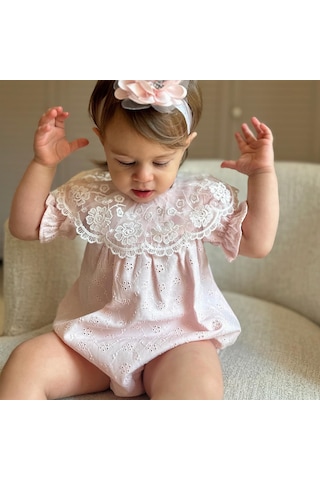 Dantel Yaka Bandanalı Fisto Kız Bebek Romper 001