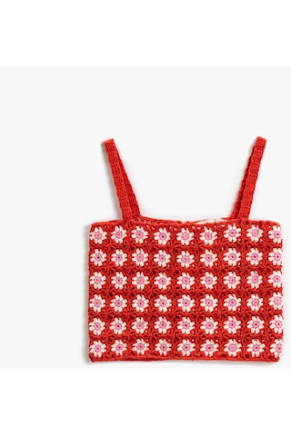 Koton Crop Kroşe Üst Kırmızı Desenli 2skg90005at 2SKG90005AT4D0 Kırmızı