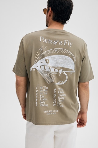 Grimelange Gıganest Erkek %100 Organik Pamuklu Baskı Detaylı Yuvarlak Yaka Haki T-shirt