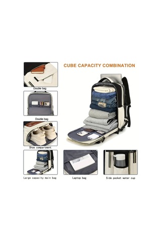 Createtech Usb Seyahat Çantası 15.6" Laptop Bölmeli, İş & Dağcılık Çantası, Bej Bej