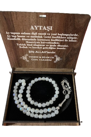 Ay Taşı Tesbih & Bileklik Seti Özel Tasarım Beyaz
