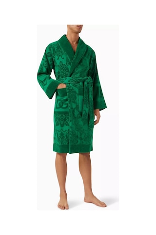 Dolce & Gabbana Casa Unisex Logo-jacquard Bornoz, Pamuklu Havlu, Lüks, Rahat Ve Şık Yeşil