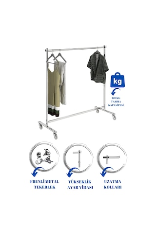 Lüks Ev Tipi Yükseklik Ayarlanabilir Tekerlekli Metal Askılık Metal