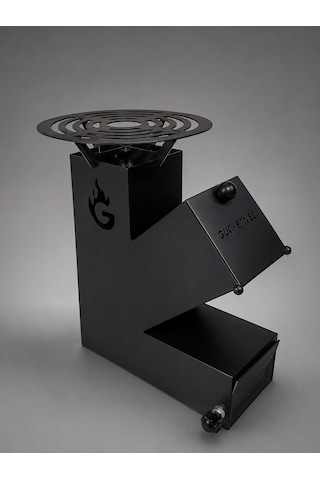 Eylux Roket Soba, Rocket Stove 37x30x12 Kamp Ocağı, Odun Veya Pelet Kolay Yakıt Besleme Kapağı Ve 800 Derece Isıya Dayanıklı 2 Mm Çelik Üretim Siyah