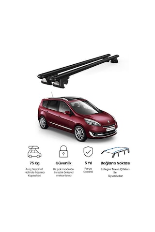 Renault Grand Scanic 2009-2016 Uyumlu Siyah Ara Atkı Port Bagaj Tavan Barı