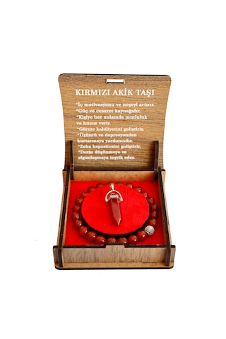 Kırmızı Akik Doğal Taş Bileklik Enerji Dengeleyici, Şık Ve Özgün Tasarım Kırmızı - Turkuaz