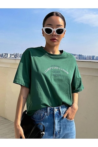 Clarity And Candor Baskılı Unisex Oversize T-shirt Yesil