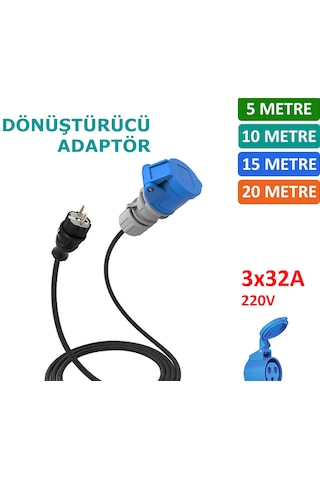 20mt 3x32a 220v İle Çalışan Cihazınızı, 220v Ev Tipi Prize Bağlar. Elektrikli Araç Şarj İstasyonu Dönüştürücü Adaptör 7 Kw