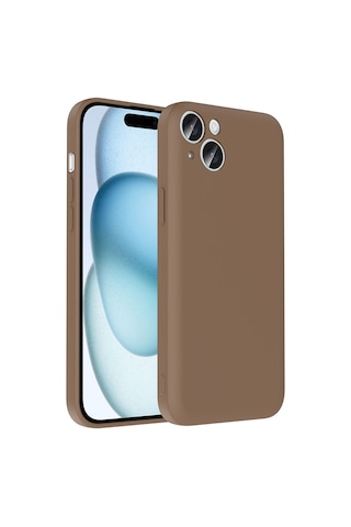 Apple Uyumlu iPhone 15 Plus Kılıf Kamera Korumalı Kartlık Hazneli Zore Vitra Kapak Kahverengi