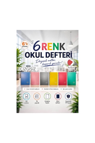Contra Pp Kapak Spiralli 96 Yaprak A4 Çizgisiz 6 Adet Defter Çok Renkli