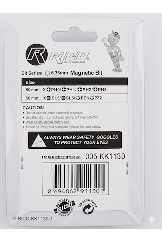 Rico Yıldız Düz Bits Uç Seti 8 Parça-50 Mm