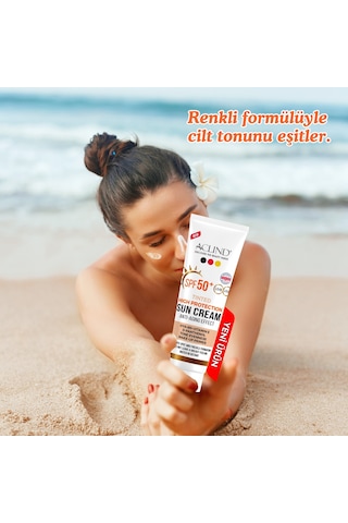 Aclind Spf 50+ Kapatıcı Etkili Renkli Yüz Güneş Kremi - Yaşlanma Karşıtı Cilt Tonu Eşitleyici 50 Ml