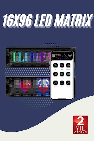 Cama Yapışan En Büyük Boy 16x96 Telefon Kontrollü Led Ekran Digital Araba Yazısı Renkli