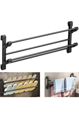 Sn-30748 Siyah Duvara Monte 65 Cm Çok Amaçlı Pratik Terlik Ayakkabı Ve Havlu Düzenleyici Diğer