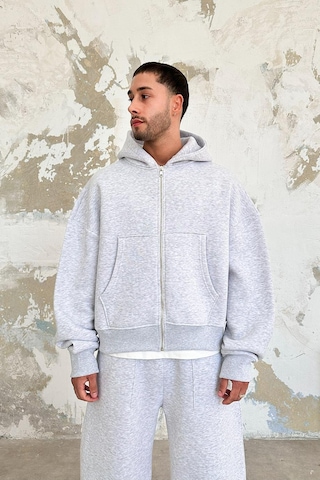 Gri Melanj Cozy Basic Tam Fermuar Oversize Sweatshirt Gri Melanj