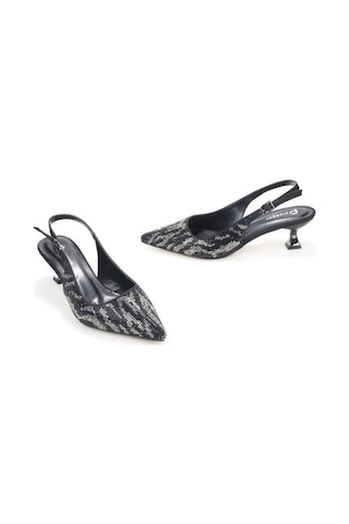 Pisagor Ps-32370 Kadın 4 Cm Arkası Açık Taşlı Abiye Stiletto Ayakkabı Sıyah