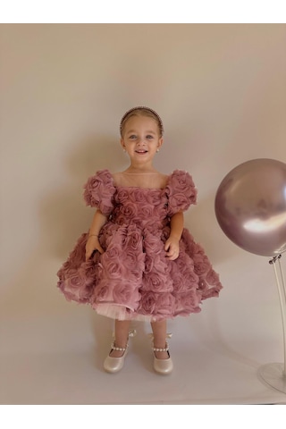 H L Y Karol Tasarım Lina Güllü Diana Vintage Kız Bebek Elbise,doğum Günü Elbise,fotoğraf Çekim Elbise,0-12 Yaş Uygun Pembe