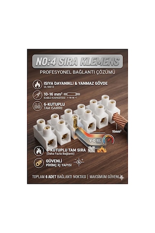 No:4 Sıra Klemens 6'lı Set - 10-16 Mm² Yanmaz Isıya Dayanıklı Kablo Konnektörü