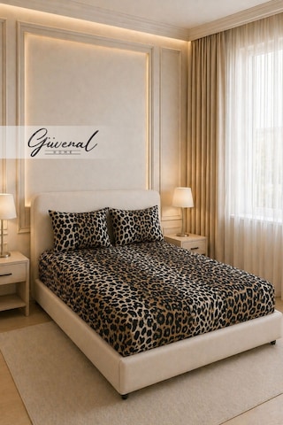 Carmen %100 Pamuk Çift Kişilik Desenli Yastık Kılıflı Lastikli Çarşaf Seti Yastık Kılıfı Lastikli Çarşaf Uyku Seti Çeyiz - 180 X 200 Cm - Leopar Kahverengi
