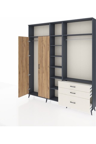 Arges Dolap 9 Raflı 3 Çekmeceli 2 Askılı 220x30x243 Antrasit-çam/aytaşı Atlas Çam/aytası