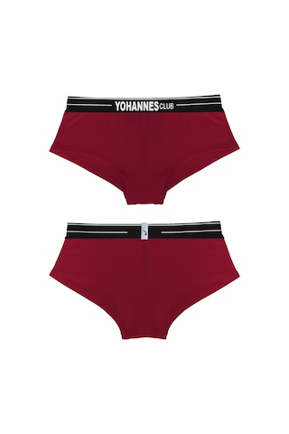 Yohannes Club, Kadın Pamuklu İç Çamaşırı Takımı, Renk Seçenekli, Üçgen Sütyen-kemerli Boyshort-boxer Külot Bordo