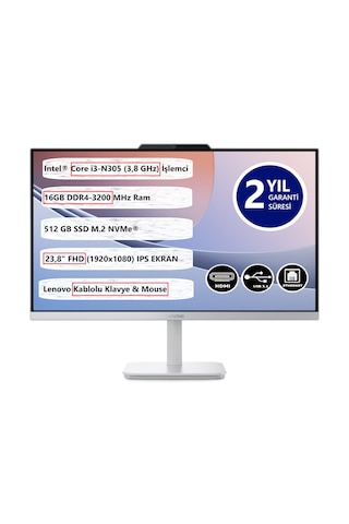 Lenovo A100 F0J6002TTR i3-N305 16 GB 512 GB SSD 23.8" Dos AIO FHD Masaüstü Bilgisayar