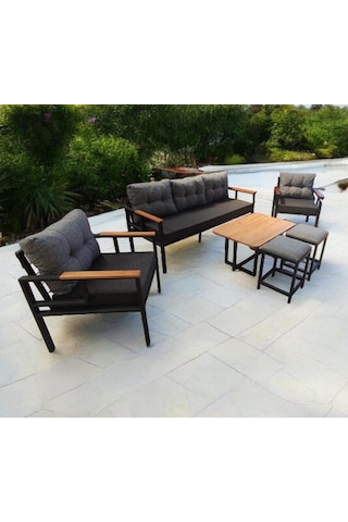 Pielize Bahçe Ve Balkon Mobilyası Antrasit Gri Puf 3+1+1 Sehpa, 2 Antrasit Gri