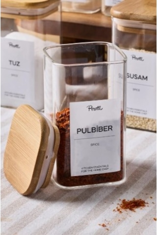 Gildo 12'li Bambu Kapak Borosilikat Cam Baharatlık 250ml 10x6cm+30etiket 16530 Şeffaf